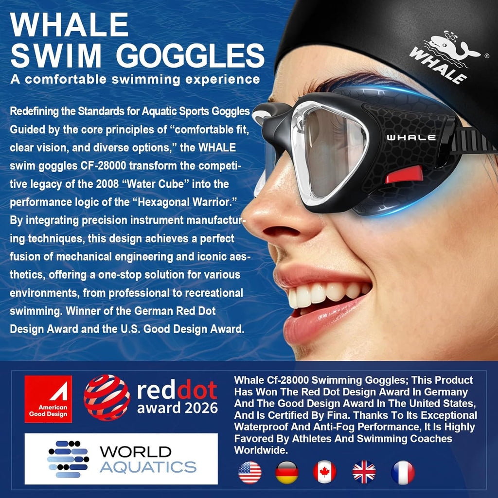 Swim Goggles, HD Anti-Fog Goggles, Unisex | 100% UV Protection | Anti-Fog Design Clear Wide-Angle Underwater View