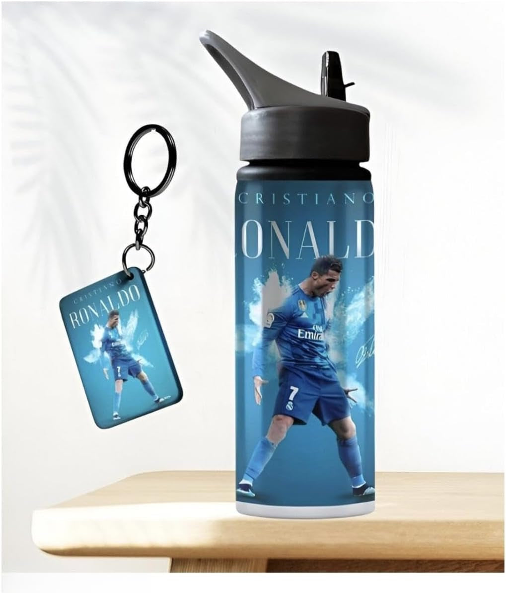 CR 07 Ronaldo Printed Aluminium Sipper Bottle 650Ml with Keychain | Premium Gift Item