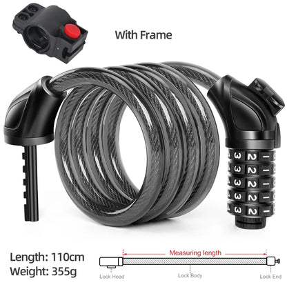 Xunting 54Cm/78Cm/110Cm Bike Lock Electric Password Steel Wire Cable Lock Combination for Anti-Theft Lockscycling Accessories