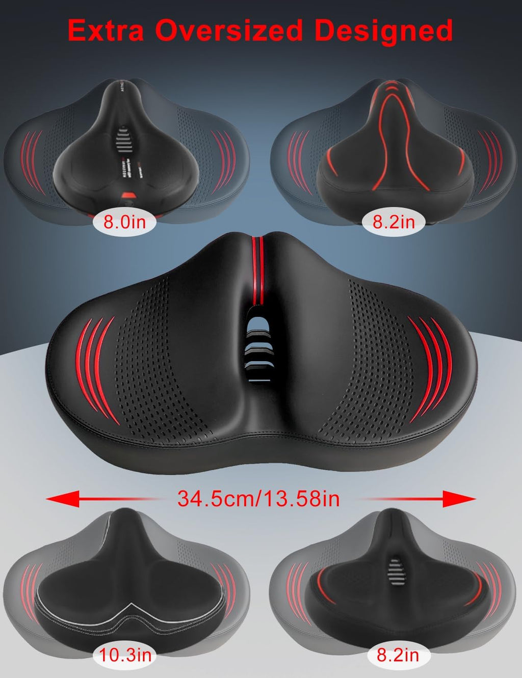 Noseless Oversized Bike Seat Cushion Comfortable Extra Wide 13.6" Padded | NEW Noseless Bicycle Seat for Men and Women, Comfort Bike Saddle Replacement for Peloton, Exercise, Cruiser, Mountain Bikes