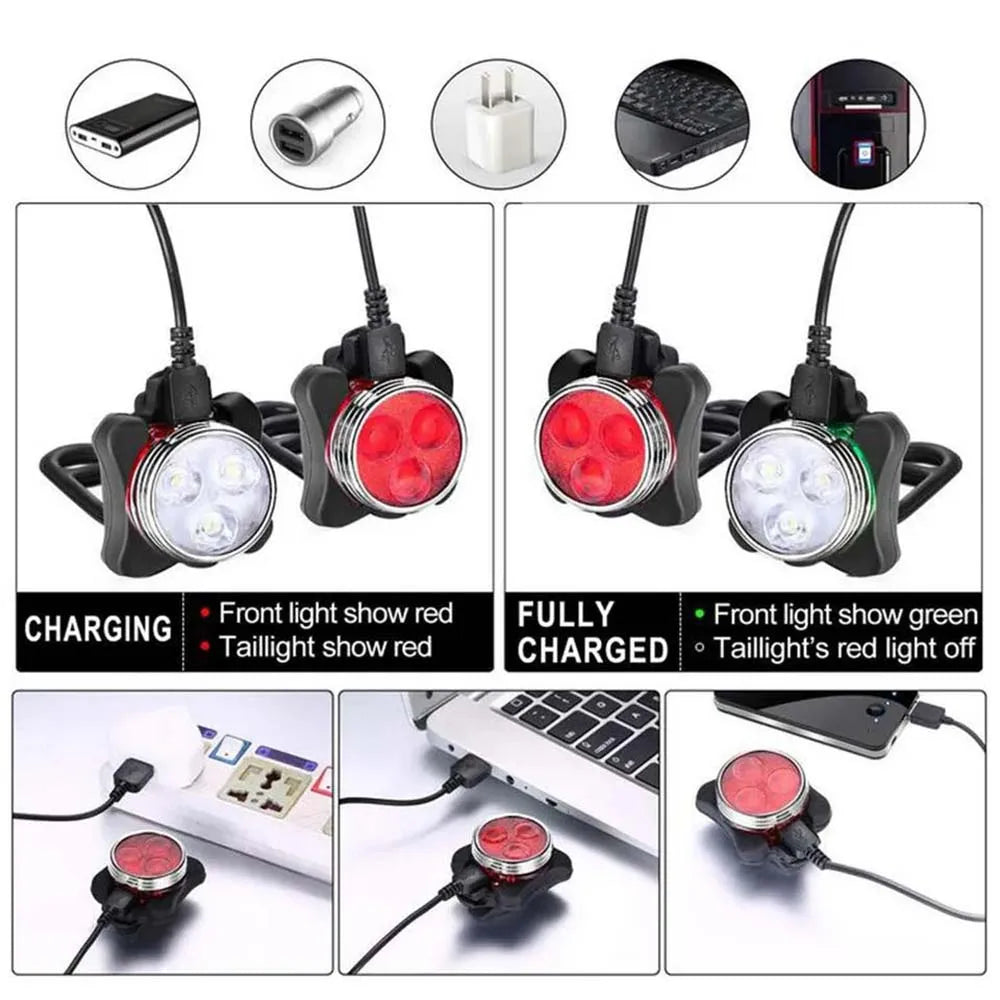 Bicycle Headlight Tail Light Outdoor Night Lights Warning Lights Usb Rechargeable Led Waterproof Bike Light