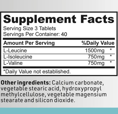 BCAA Pills by : Post-Workout Muscle Recovery + Build Muscle - 120 Tablets