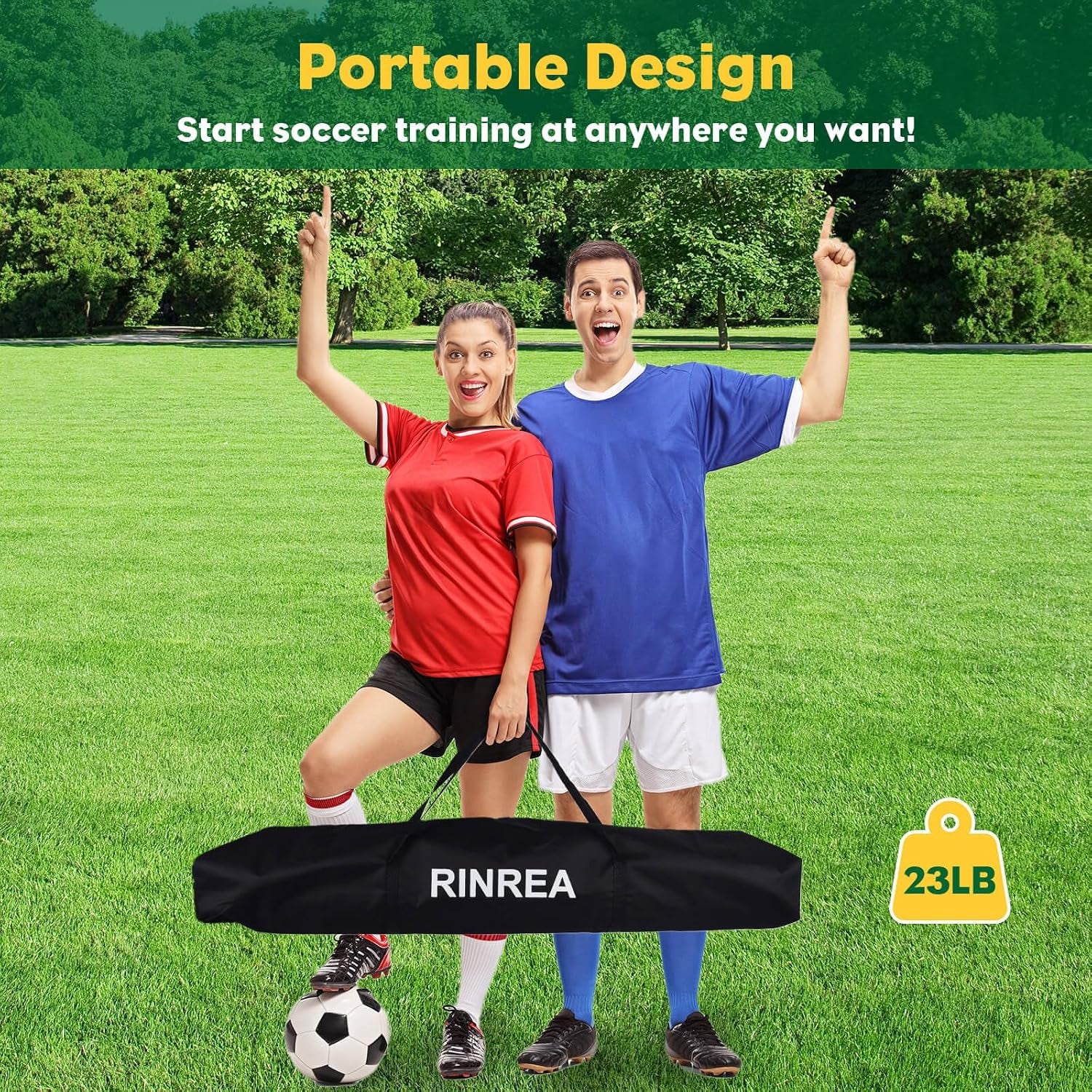 Portable Soccer Goal, Soccer Nets for Backyard with Agility Ladder | 12X6Ft/14X7Ft, Quick Setup & Disassemble, Stability & Durability, Team & Goalie Training, Carry Bag, Ground Nails