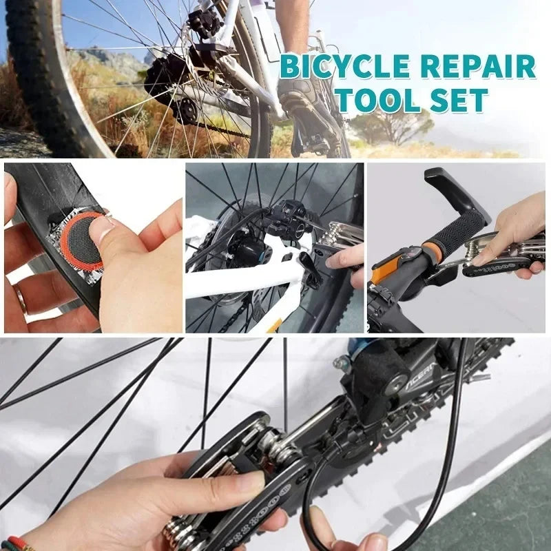 Bicycle Repair Tools Kit, Bike Accessories, Multi Tool Set with Pump Tire Patch, Portable Mountain Road Biketire Auto Tool Set