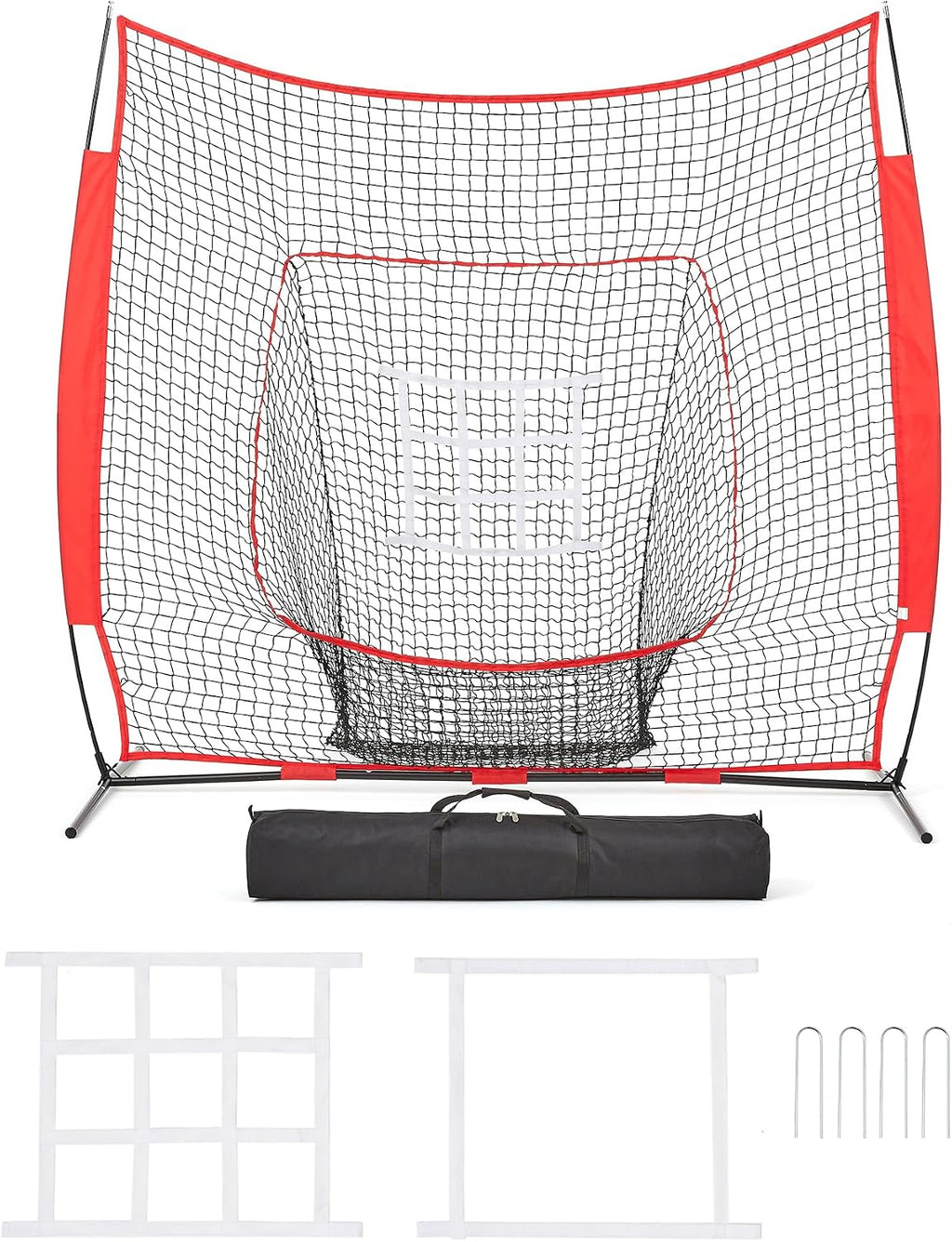 Portable Baseball & Softball Hitting, Pitching, Practice Net with Strike Zone Target, 7 X 7 Ft