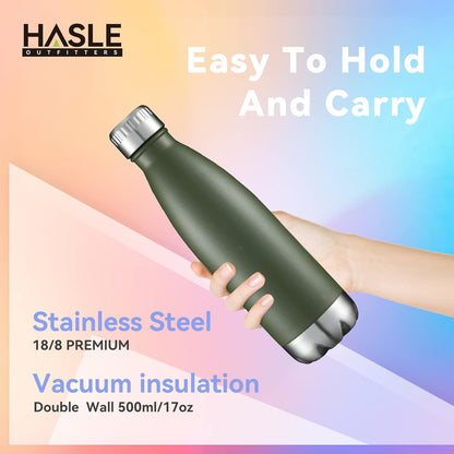 17Oz Stainless Steel Water Bottles, Vacuum Insulated Double Walled Powder Coated Reusable Metal Sports Water Bottles Keep Drinks Hot and Cold, Armygreen, 1Pack
