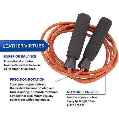 Leather Jump Rope Women and Men Skipping Skip Ropes Adjustable Length Workout Speed Aerobic Exercise Training Fitness