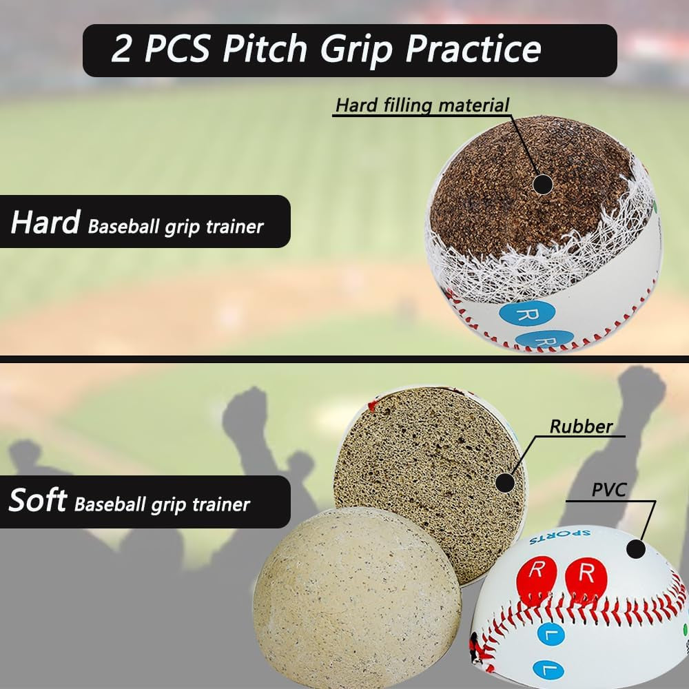 2 PCS Pitch Practice,Training Baseball Pitching Grip Pitch Practice,Finger Placement Markers Baseball Training Equipment for Teenagers Beginners to Learn Multiple Baseball Grips.-Soft/Hard