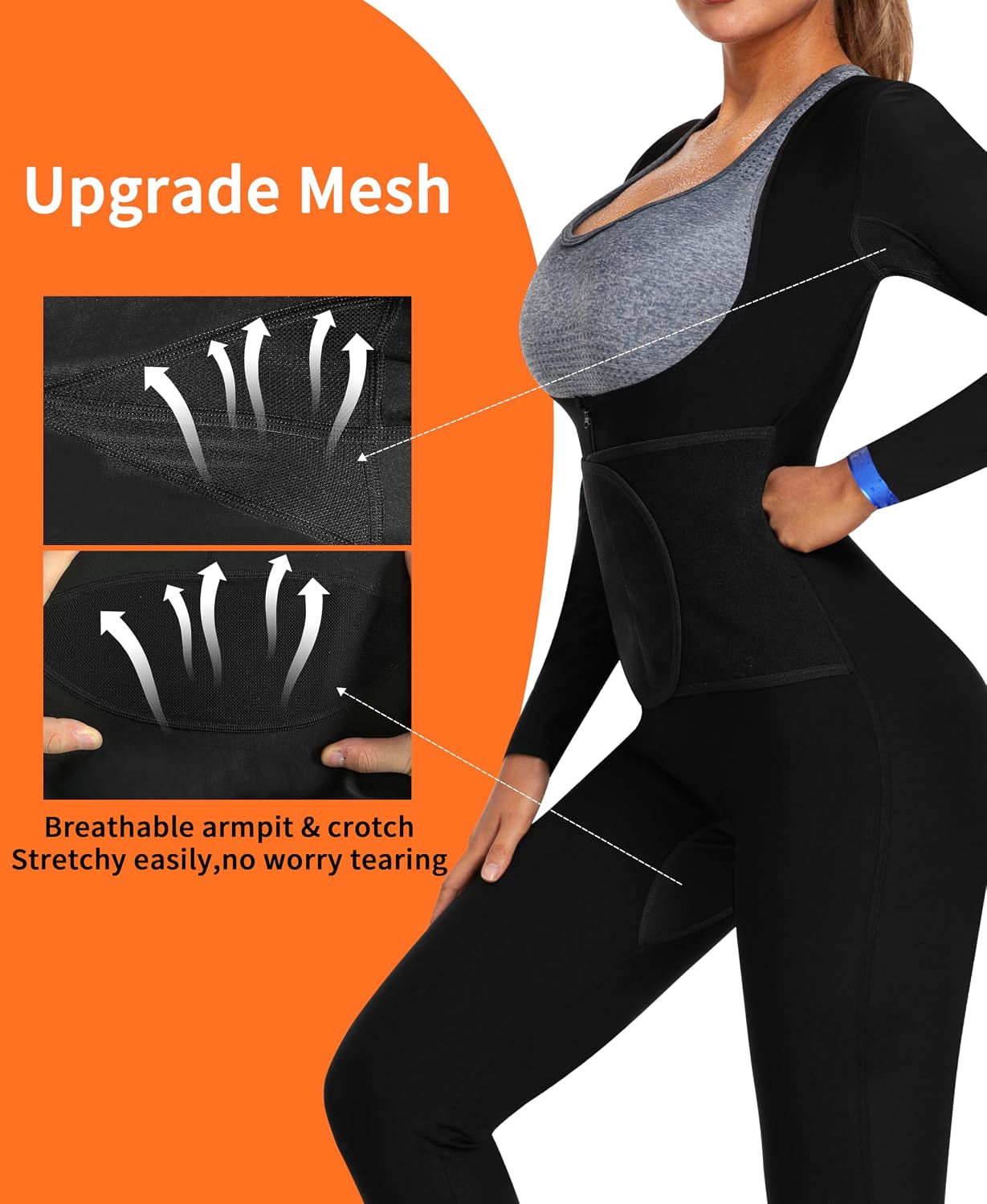 Women Sauna Jumpsuit Sweat Suit Full Body Heat Trapping Workout | Adjustable Waist Trainer,Breathable Armpit and Crotch Keep You Dry,Pu Material Heat Gathering When Exercise
