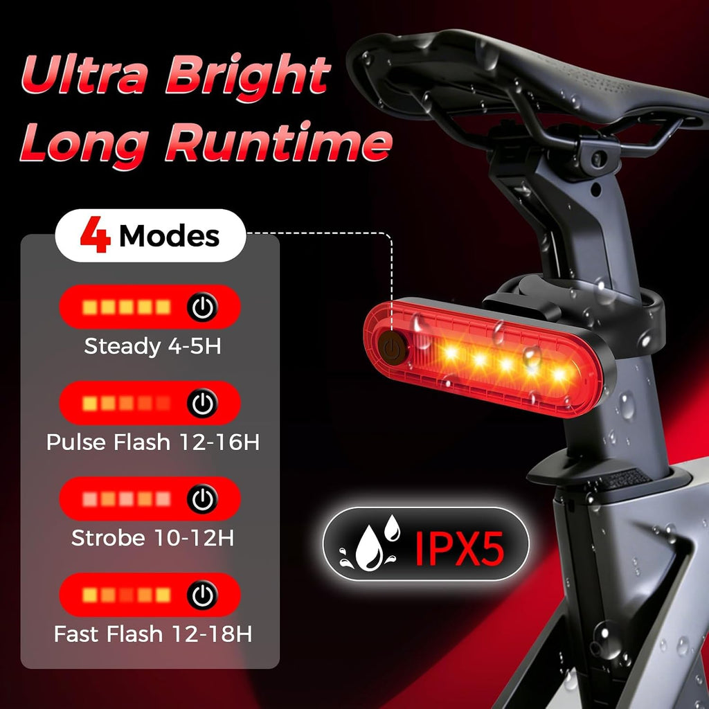 USB-C Rechargeable Bike Tail Light for Night Riding, 120LM Super Bright LED Bicycle Rear Light 4 Light Modes, IPX5 Waterproof Cycling Safety Flashlight for Men Women Road Mountain