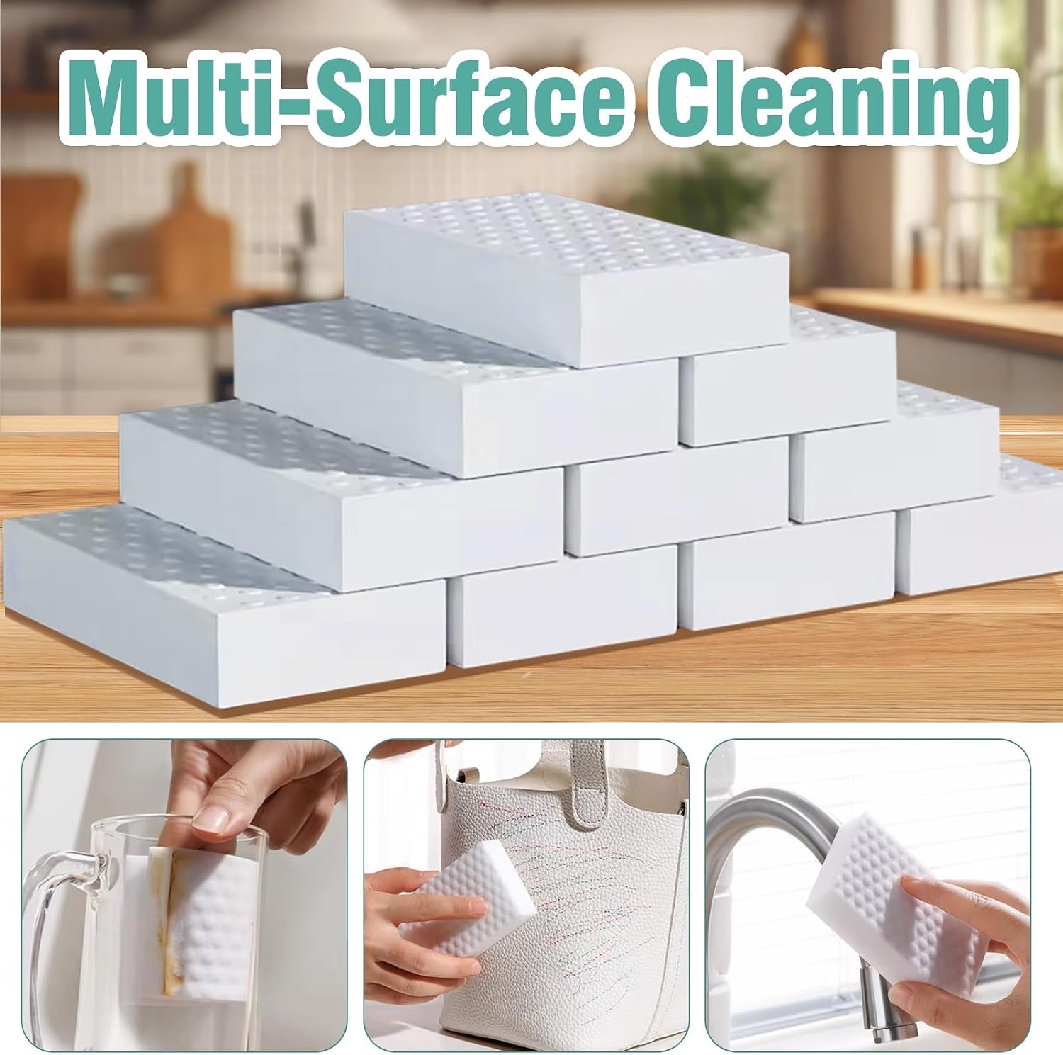 Magic Sponges Cleaning Eraser 10 Pack, 2X Compressed Melamine Sponge Cleaner, Melamine Foam All Purpose Cleaning Pads, Heavy Duty Stain Remover for Home Kitchen Bathroom Sneaker Car