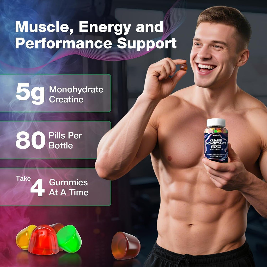Creatine Monohydrate Gummies 5G for Women & Men - Creatine Gummies for Women Pre Workout Chewables with L-Taurine & Alpha GPC, Sugar-Free Muscle Builder, Energy Boost, Vegan Non-Gmo (160 Count)