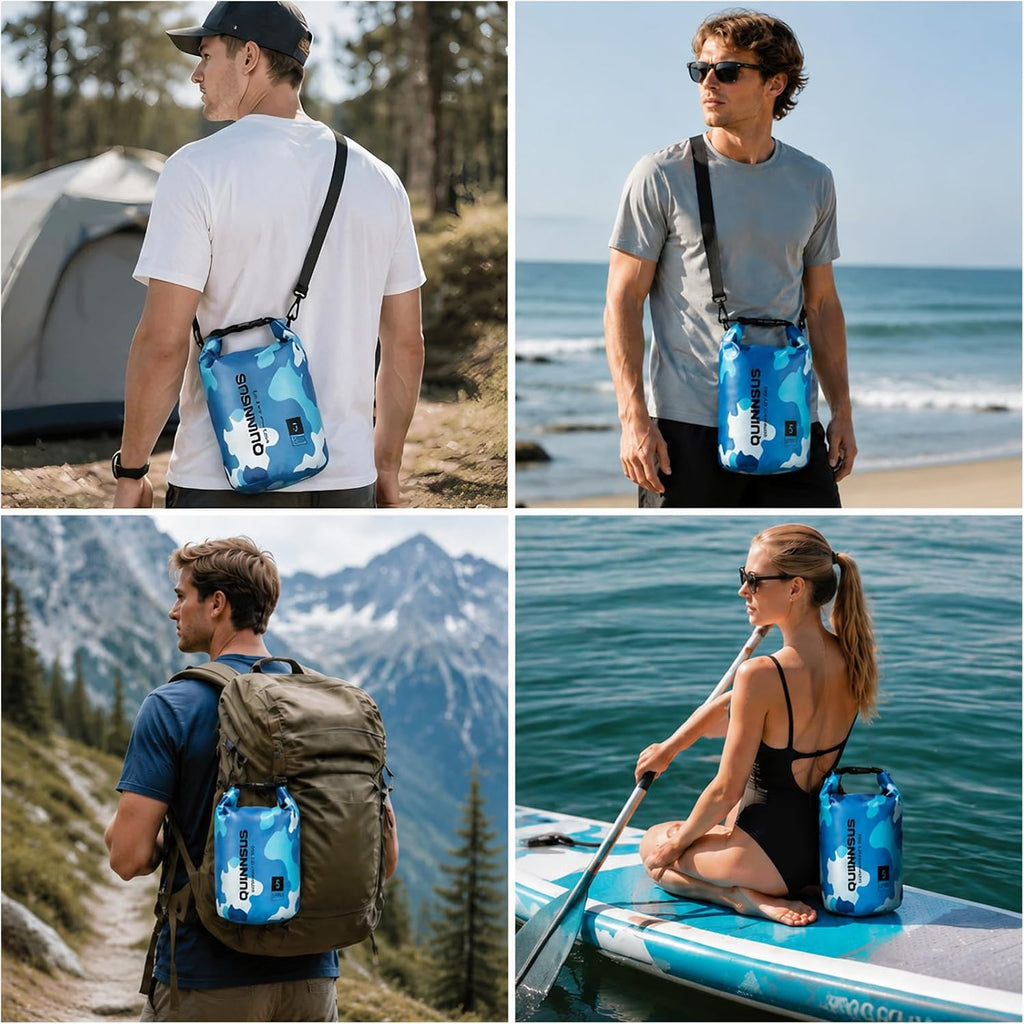 Waterproof Dry Bag Backpack 5L – Roll Top Floating Sack Keeps Gear Dry for Kayaking, Boating, Fishing, Camping, Swimming & Hiking, Beach Accessories Blue Camo