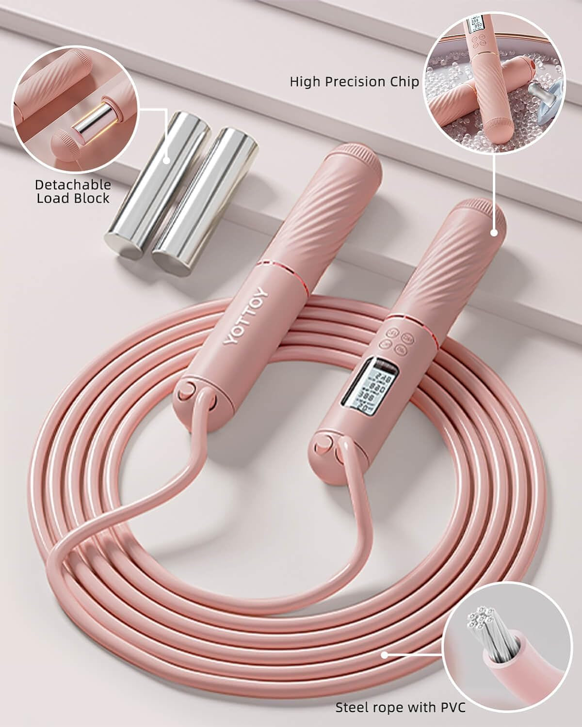 Skipping Ropes for Adults -Cordless Counter Jump Rope with Large Cordless Ball-Weighted Jump Rope for Women with LCD Display