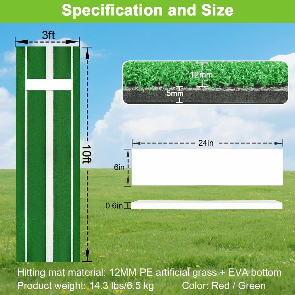 Softball Pitching Mat, 10' X 3' Baseball Hitting Mat, Anti-Slip Anti-Fade Pitch Practice Mat, Softball Pitching Mound for Outdoor/Indoor