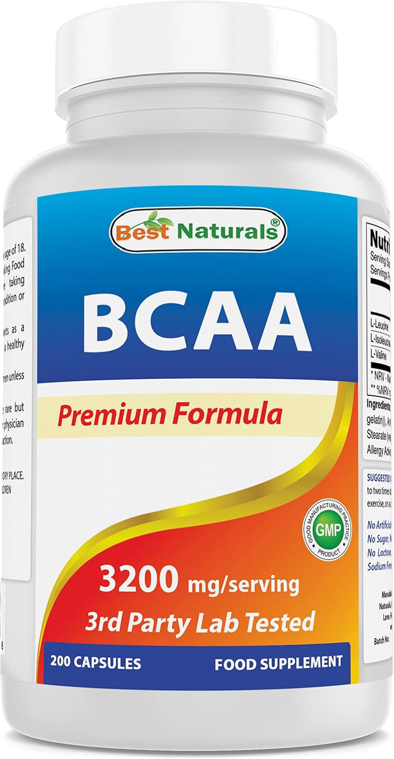 BCAA Branch Chain Amino Acid, 3200Mg per Serving, 200 Capsules - Pharmaceutical Grade - 100% Pure Instantized Formula | Pre/Post Workout Bodybuilding Supplement | Boost Muscle Growth
