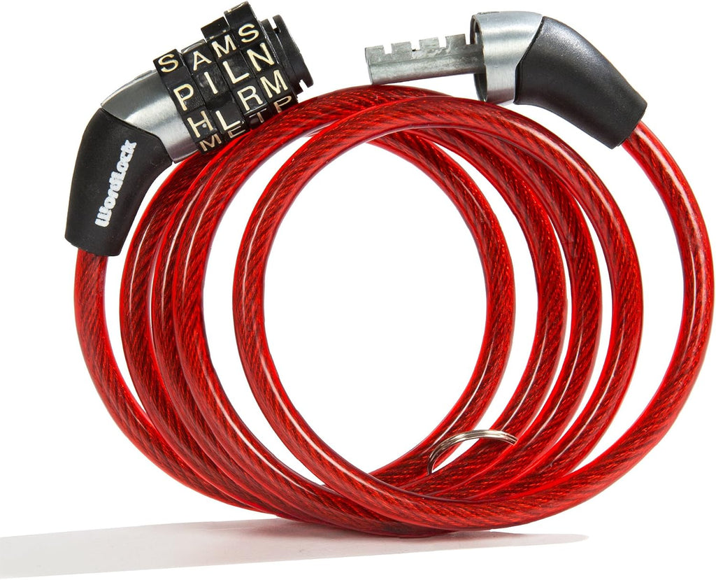 CL-455-RD Non-Resettable Combination Cable Lock, 4-Feet, Red