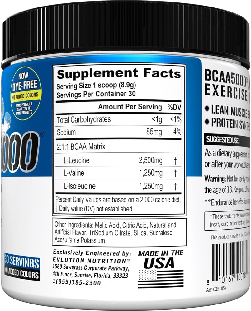 EVL Bcaas Amino Acids Powder - BCAA Powder Post Workout Recovery Drink and Stim Free Pre Workout Energy - 5G Branched Chain Amino Acids Supplement for Men - Blue Raz (Dye Free) | Bcaas Amino Acids Powder - Post Workout Recovery - Stim Free Pre Workout Energy - 5G Branched Chain Amino Acids for Men