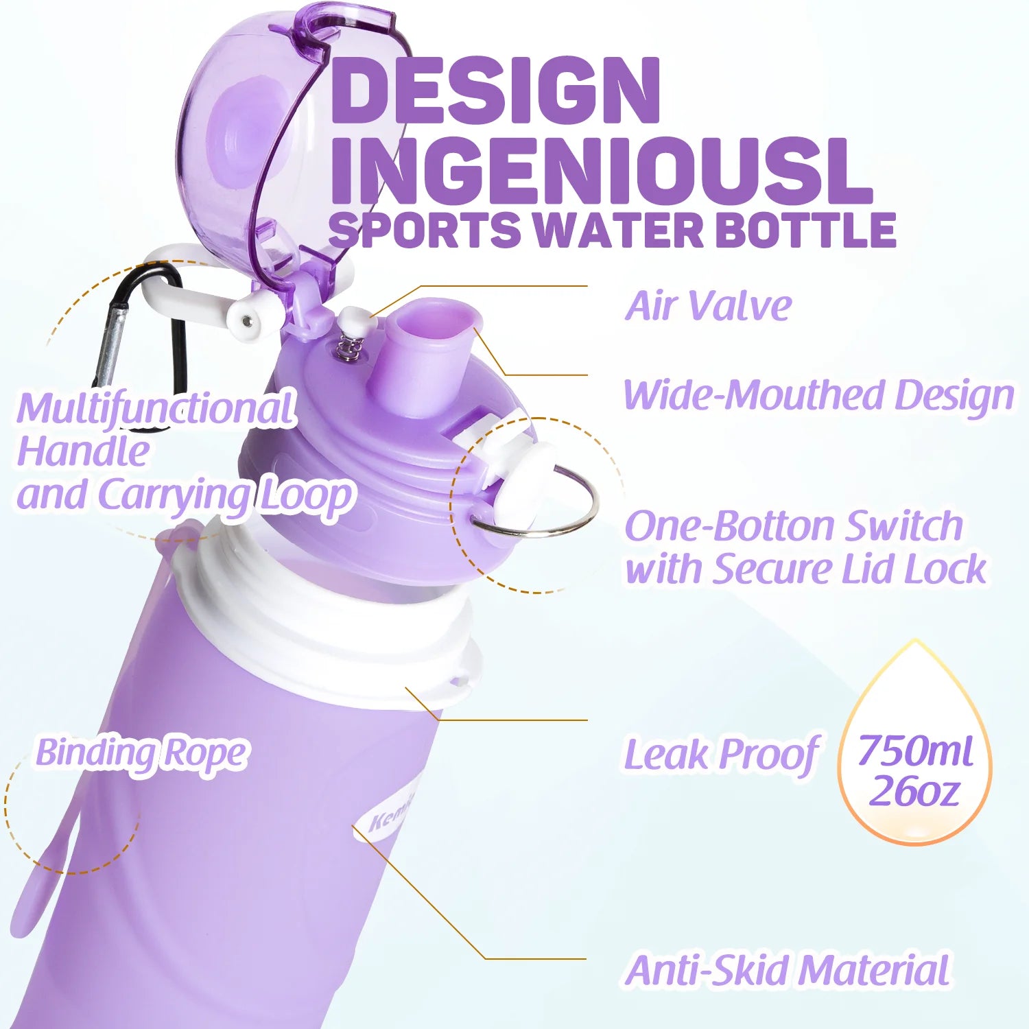 Collapsible Silicone Water Bottles-750Ml,Medical Grade,Bpa Free Travel Water Bottle Can Roll Up,26Oz,Leak Proof Foldable Sports &amp; Outdoor Water Bottles