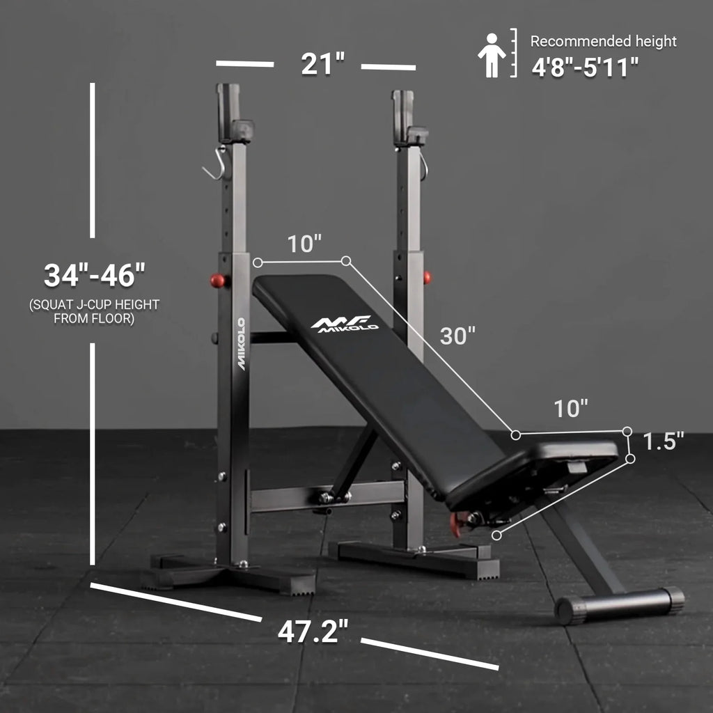 Adjustable Weight Bench, 660LBS Foldable Bench Press with Squat Rack, Multi-Functional Adjustable Flat Incline Bench for Chest, Shoulder Home Gym Equipment, Black