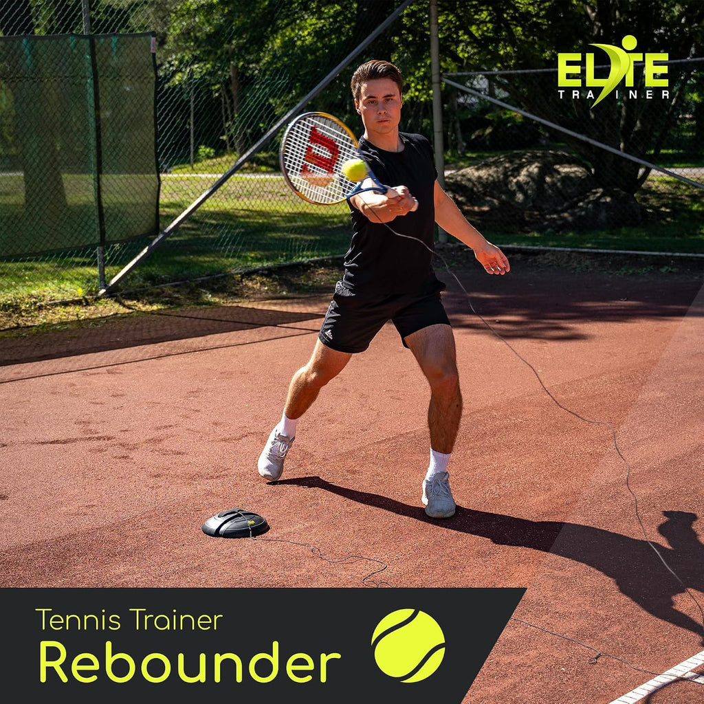 Tennis Rebound Ball Set | Solo Practice Rebounder, No Filling Required, Heavy Duty Power Base | 3 Balls with String, Drawstring Bag | Training Equipment for Any Skill Level
