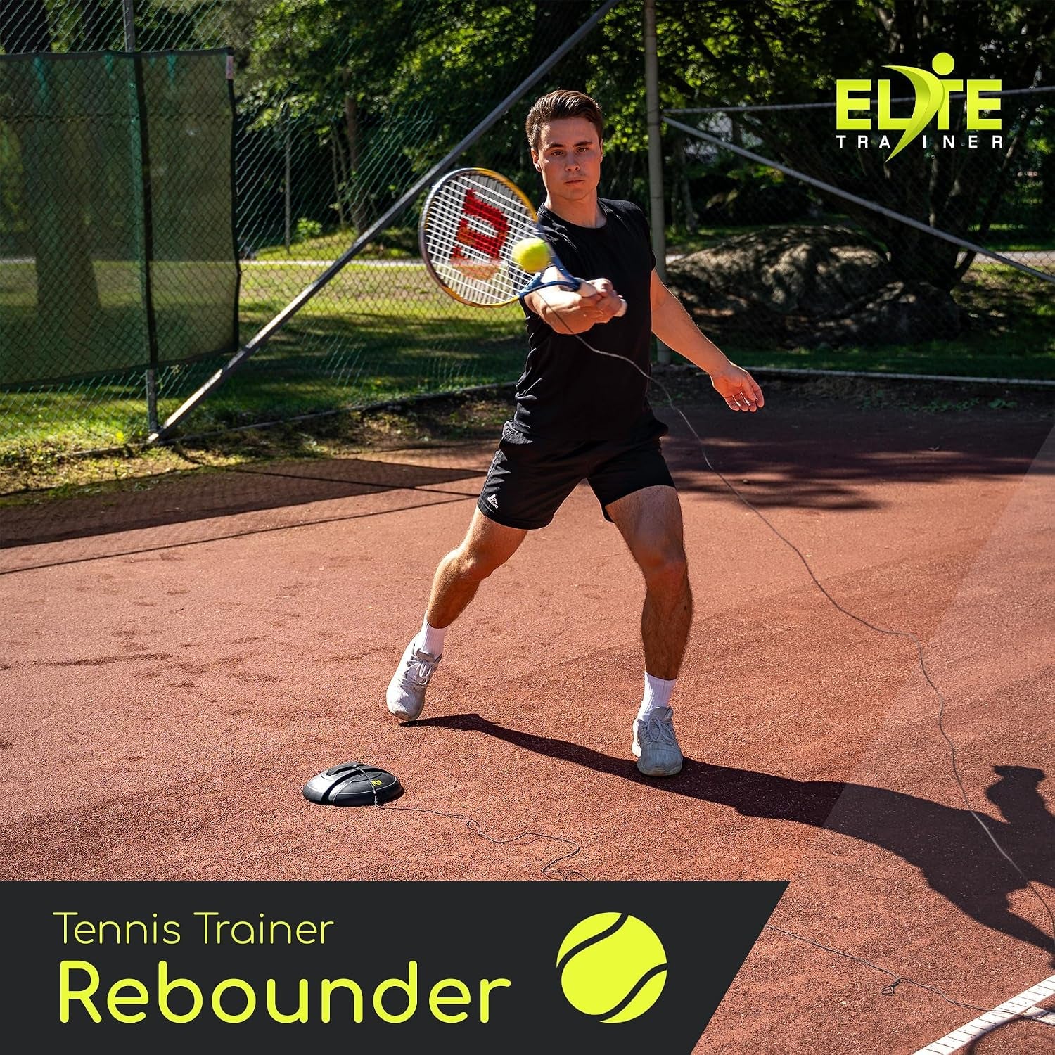 Tennis Rebound Ball Set | Solo Practice Rebounder, No Filling Required, Heavy Duty Power Base | 3 Balls with String, Drawstring Bag | Training Equipment for Any Skill Level