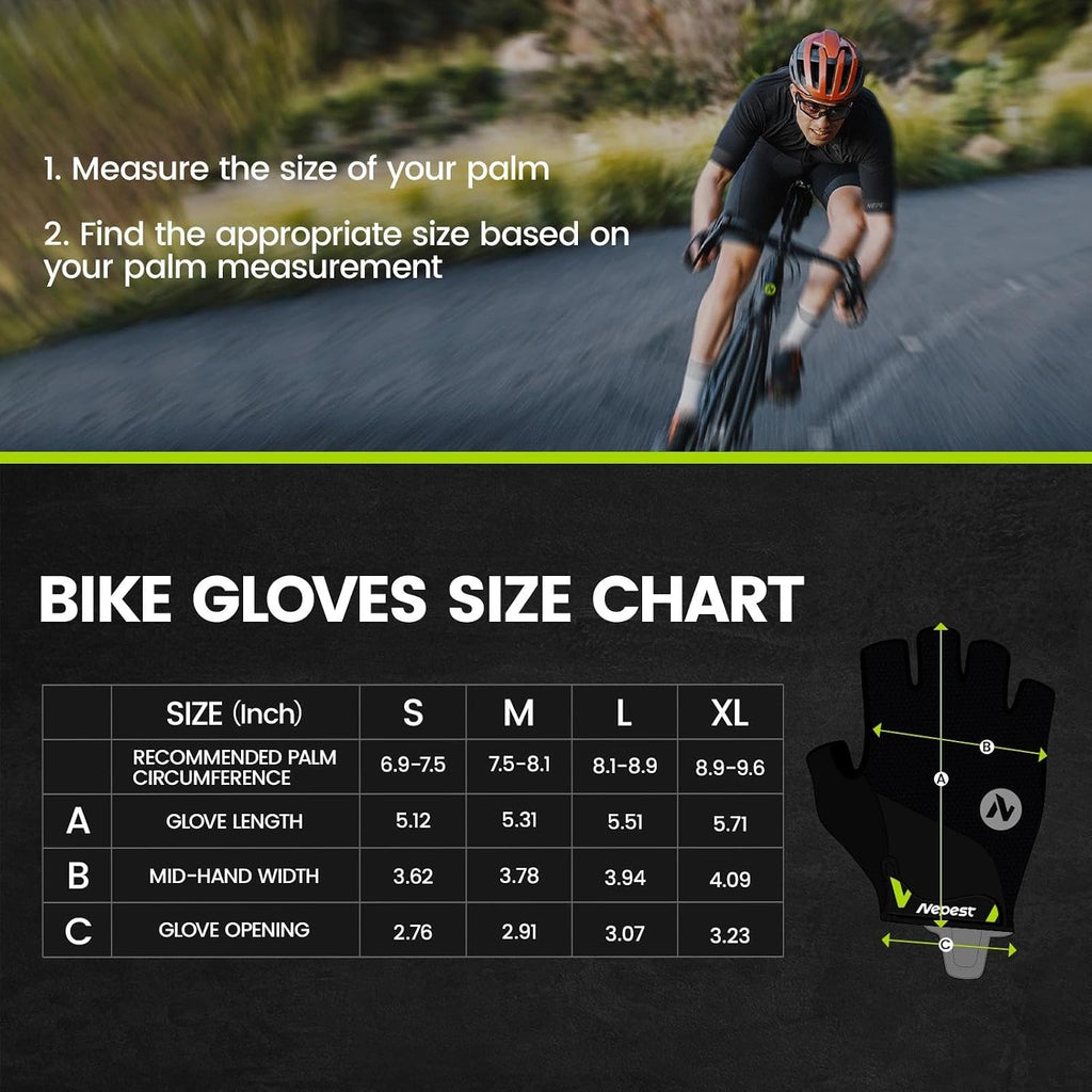 Road Cycling Gloves Gel Padded Absorbing Fingerless Breathable | Moisture-Wicking, Stretchy, Pull Tabs, Anti-Slip Grip, Adjustable Wrist Closure, Reflective, Gravel, MTB