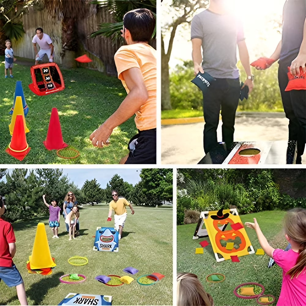 Eocolz 3 in 1 Carnival Games Set, Soft Plastic Cones Bean Bags Ring Toss Games for Kids Birthday Party Outdoor Games Supplies Combo Set 32 PCS