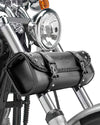 Motorcycle Tool Fork Bag PU Leather Universal | Saddlebag for Front Fork Handlebar Sissybar Storage Pouch Motorcycle Roll Bag (Black Classic Buckle)