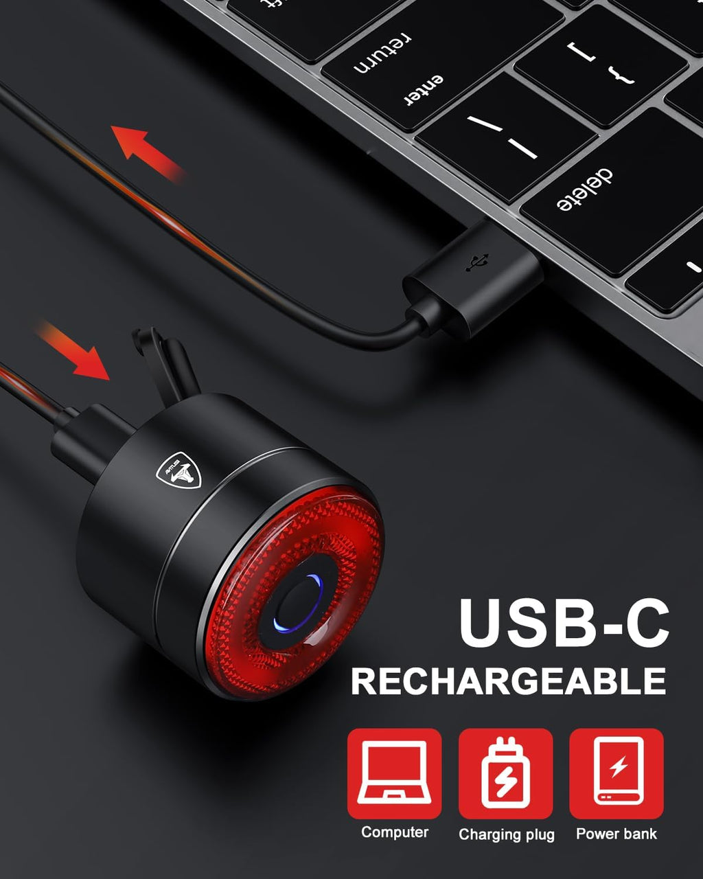Smart Bike Tail Light Brake Sensing Rear Lights, Bike Lights for Night Riding Rechargeable Auto On/Off, Ultra Bright Bicycle Light Waterproof, LED Cycling Safety Warning Taillight Accessories