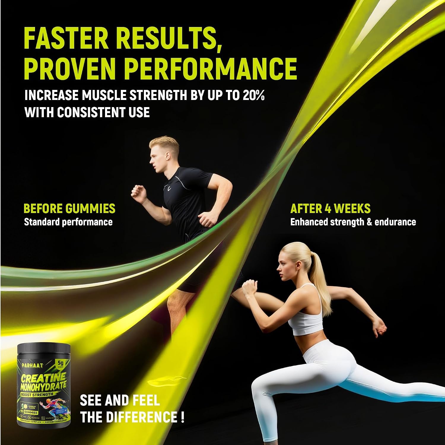NSF Certified Creatine Gummy - Creatine Monohydrate Gummies 5G for Men & Women - Boost Focus,Strength, and Endurance, Vegan, Gluten-Free, Non-Gmo, 2.5 Gram Creatine per Gummy (Kumquat 90 Ct)