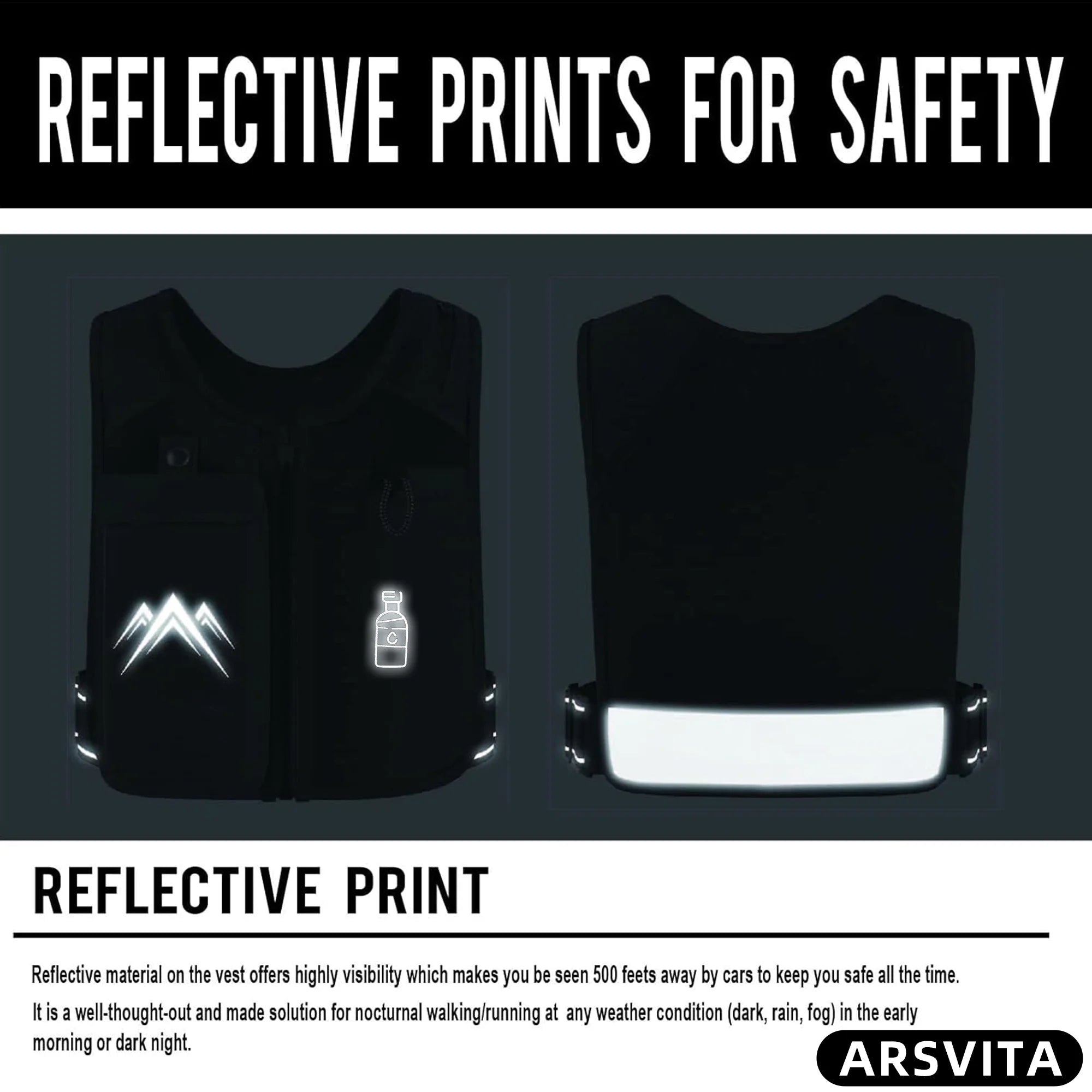 Running Vest, Zip Reflective Running Vests with 500Ml Hydration Bottle, Adjustable Waistband &amp; Breathable Material, Chest Pack Gear Phone Holder for Running, Men &amp; Women