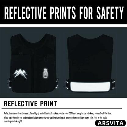 Running Vest, Zip Reflective Running Vests with 500Ml Hydration Bottle, Adjustable Waistband &amp; Breathable Material, Chest Pack Gear Phone Holder for Running, Men &amp; Women