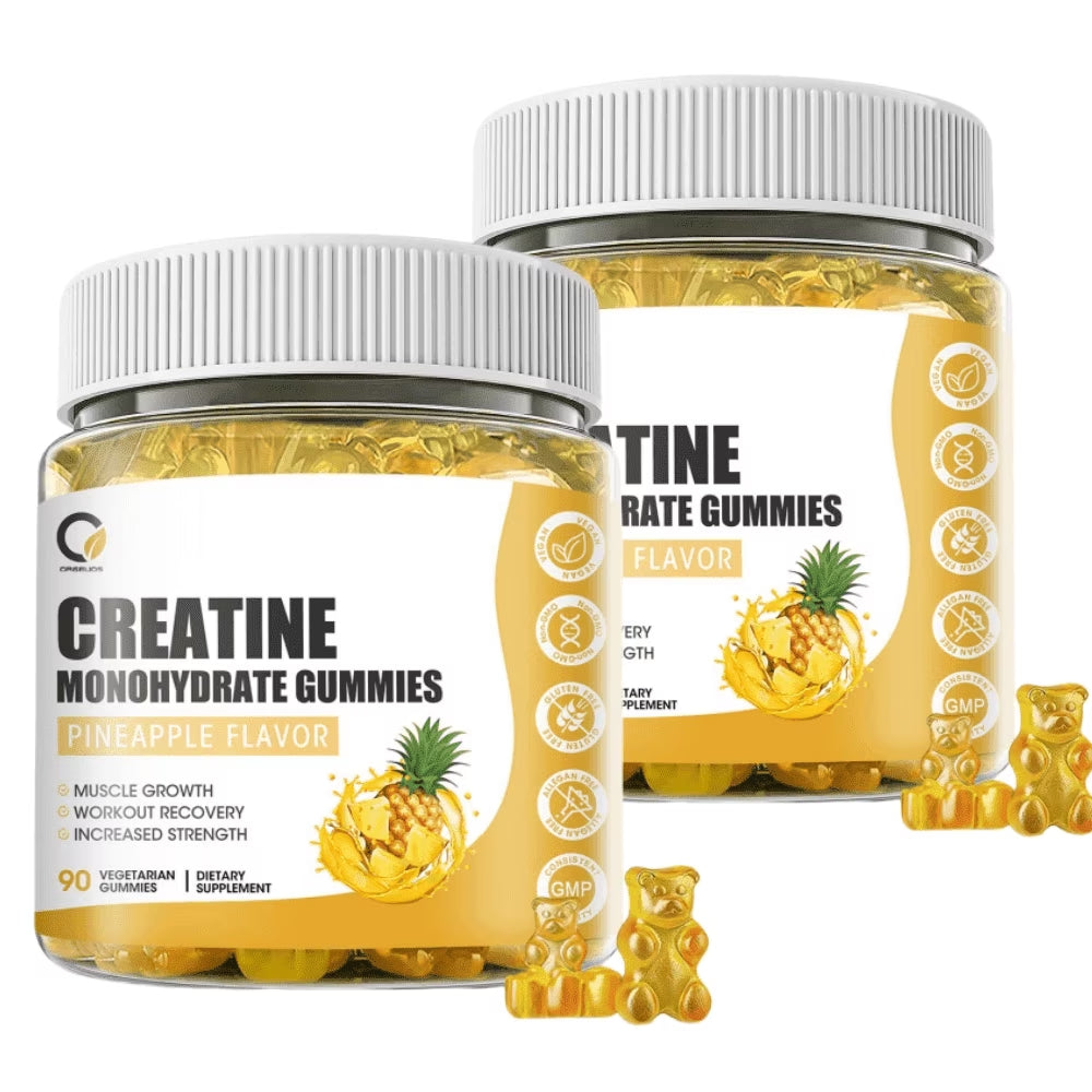 Creatine Monohydrate Gummies for Men &amp; Women, Chewables Creatine Monohydrate for Muscle Strength, Energy Boost, Pre-Workout Supplement-180 Pineapple Gummies,2 Pack