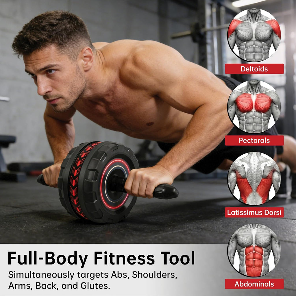 Ab Roller Wheel for Abs Workout - Core Strength Training Equipment for Home Gym with Knee Pad, Abdominal Exercise Wheel for Men and Women (Red)