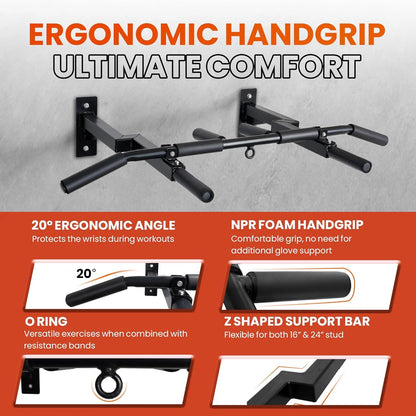 Wall Mounted Pull up Bar, Steel 16 &amp; 24 In