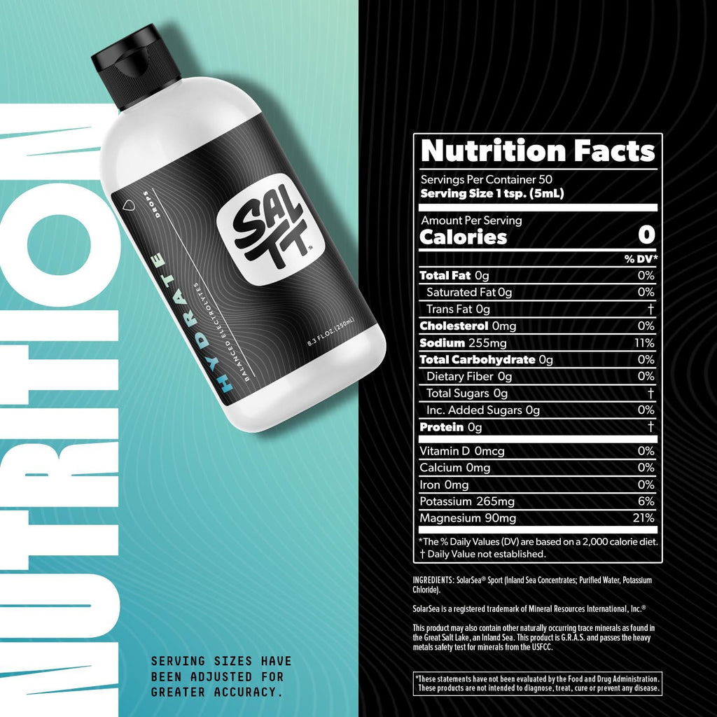 SALTT Hydrate Electrolyte Drops, Unflavored, Refill Size, 8.3 Oz | Hydration Supplement with Sodium, Potassium & Magnesium, Sugar Free Liquid Electrolytes for Water, Keto Friendly