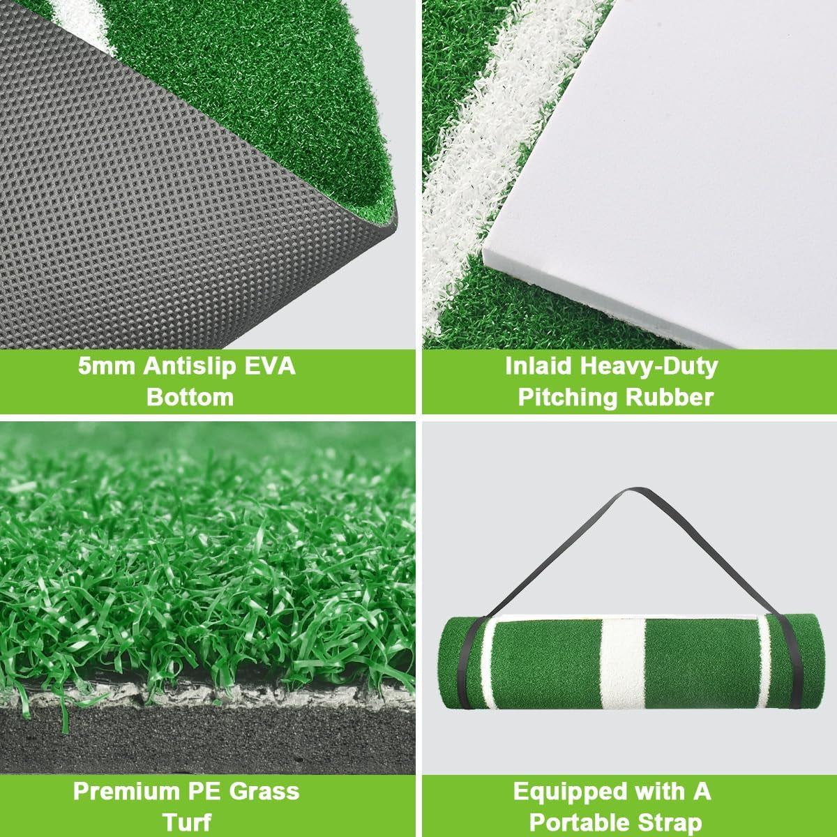 Softball Pitching Mat, 10' X 3' Baseball Hitting Mat, Anti-Slip Anti-Fade Pitch Practice Mat, Softball Pitching Mound for Outdoor/Indoor