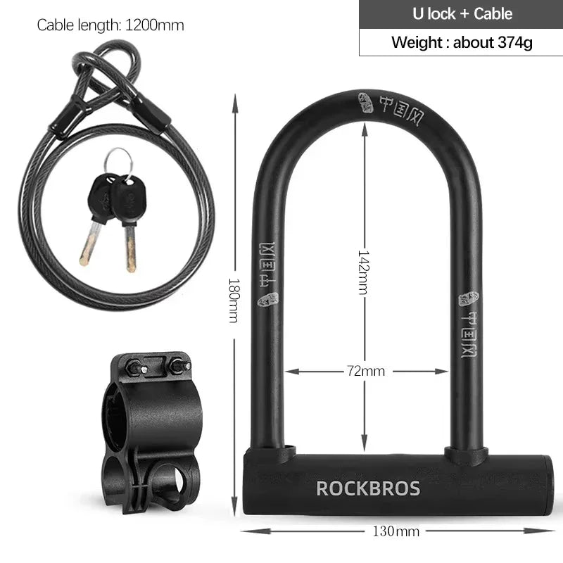 Chinese Style Bicycle Locks U Shape Electric Scooter Padlock Anti-Theft Bike Lock Cable Set MTB Road Bike Accessories