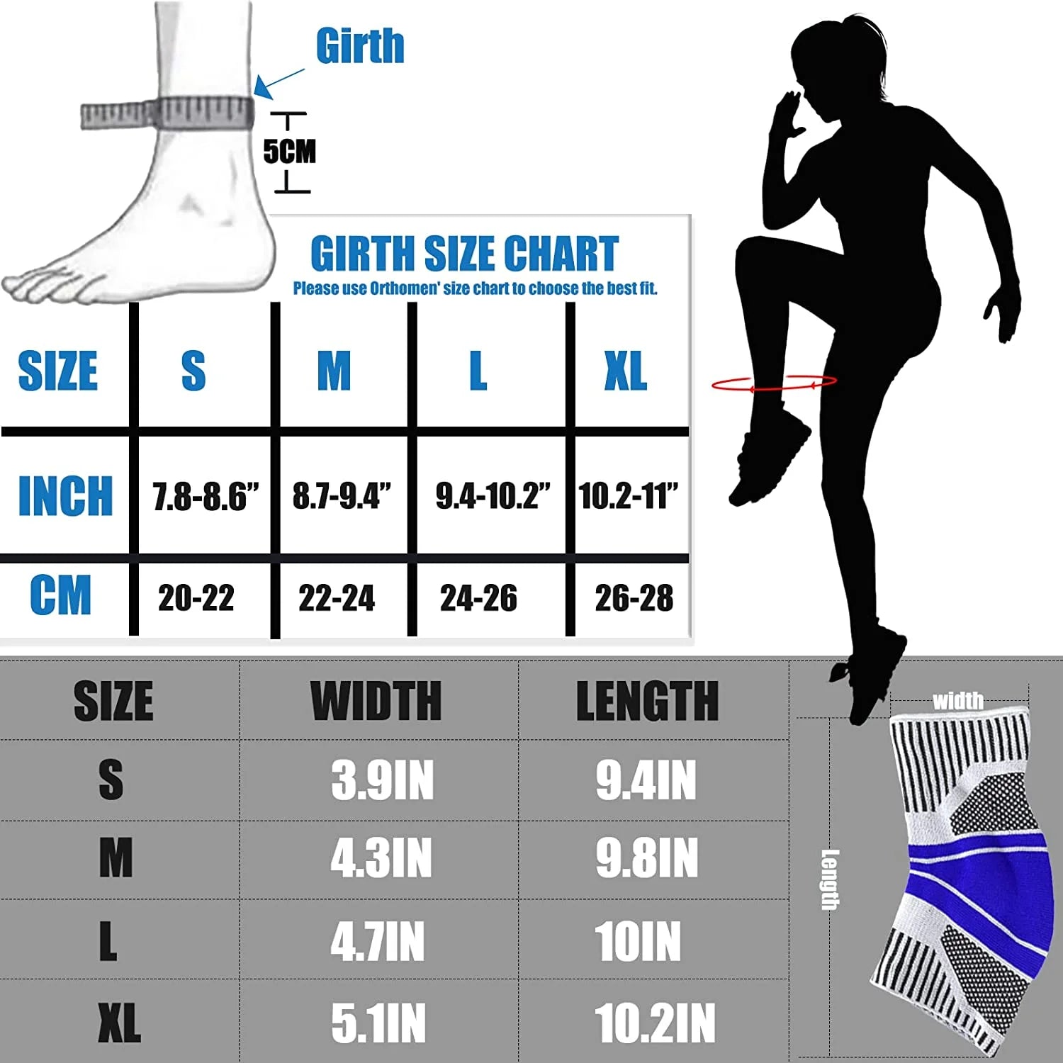 Ankle Compression Sleeve Support Brace for Women &amp; Men Plantar Fasciitis Achilles Tendonitis Joint Heel Pain Relief (Blue/M)