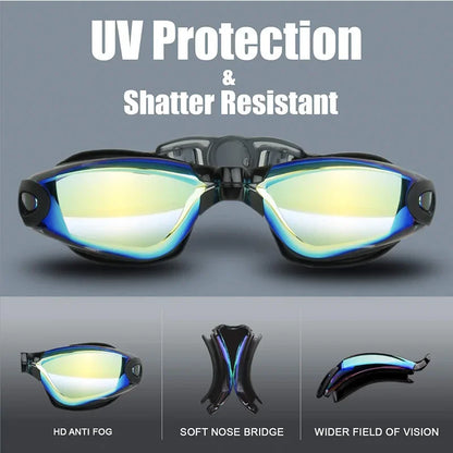 Swimming Goggles Adult Pool Glasses anti Fog Men Women UV Protection Optical Waterproof Swim Eyewear with Earplugs