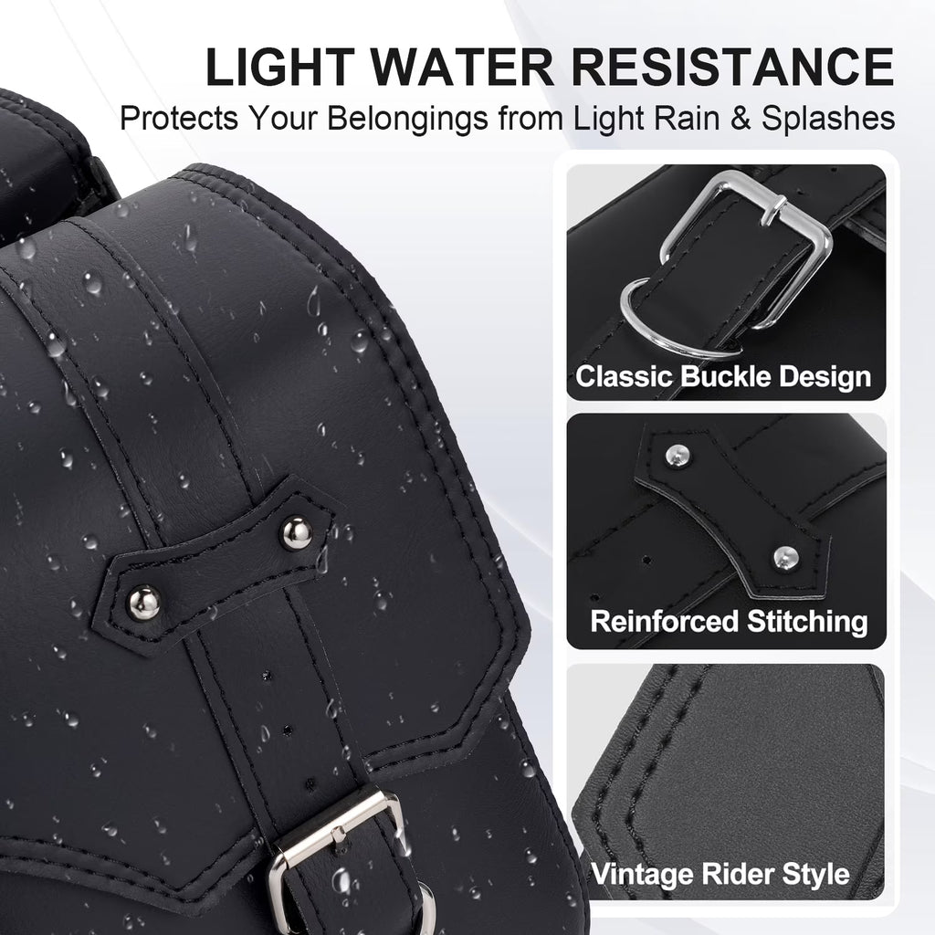 Leather Motorcycle Saddlebags Large Quick-Easy Universal Fit Throw over Saddle Bags Cruiser Biker Side Bags, Black, 1 Pair