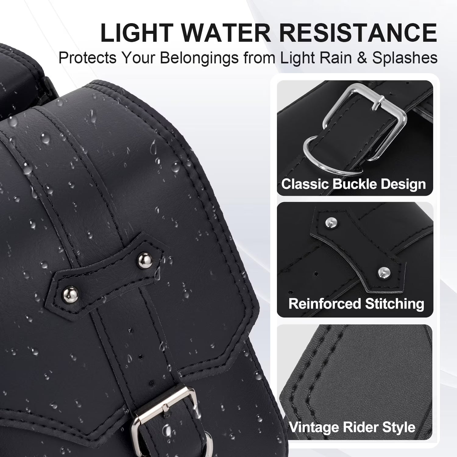 Leather Motorcycle Saddlebags Large Quick-Easy Universal Fit Throw over Saddle Bags Cruiser Biker Side Bags, Black, 1 Pair