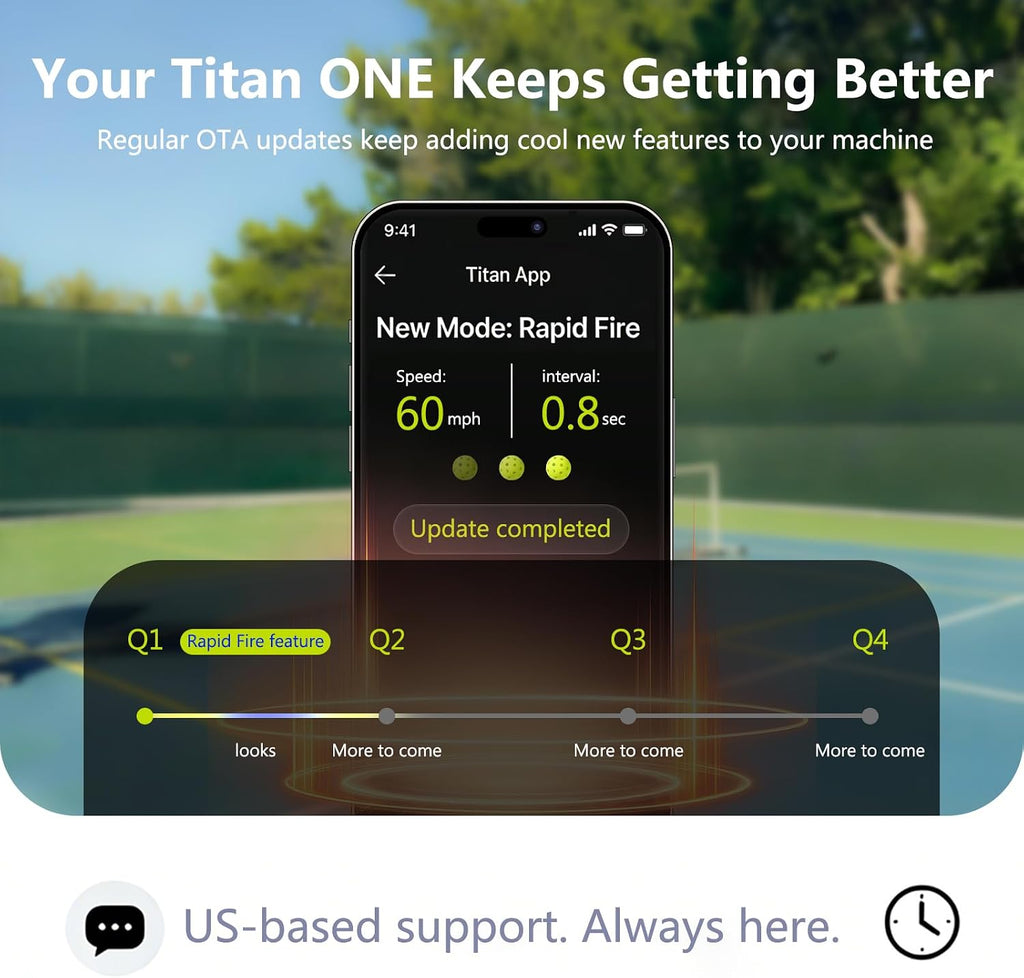 Titan ONE Pickleball Machine with Internal Oscillation & Free App | for Coaches, Clubs & Solo Practice, 85 to 240 Ball Capacity, Portable with Trolley Handle