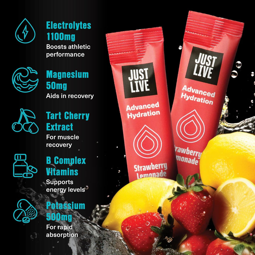 Active Hydration - Strawberry Lemonade, Electrolyte Drink Mix, Tart Cherry Extract, Supports Recovery & Absorption, Low Sugar, 14 Pack