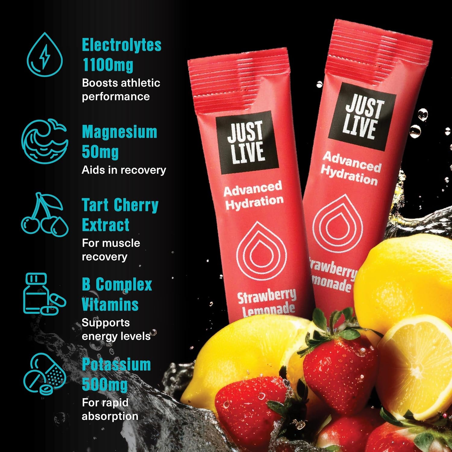Active Hydration - Strawberry Lemonade, Electrolyte Drink Mix, Tart Cherry Extract, Supports Recovery & Absorption, Low Sugar, 14 Pack