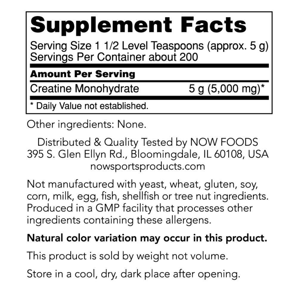NOW Sports Creatine Monohydrate 200 Servings Energy Mass Building Supplement