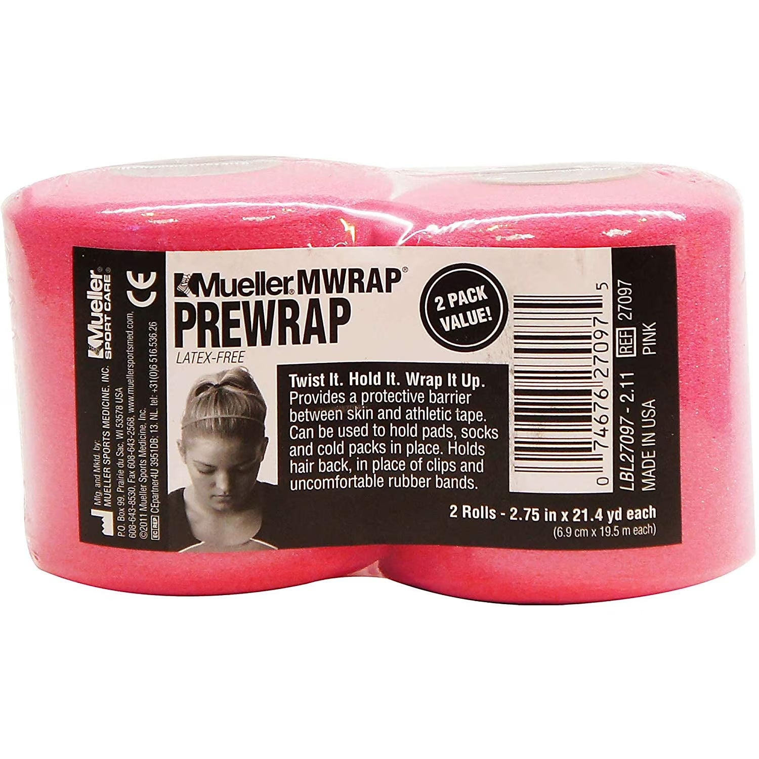 Mwrap Pretaping Underwrap, Pink, 2 Pack, 2.75" X 21.4 Yd Each