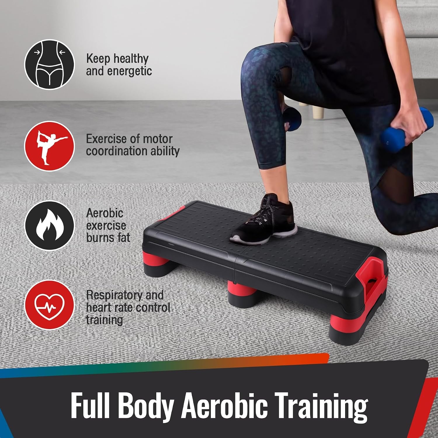 33.5" Foldable Aerobic Step Platform for Home Workout, 3 Heights | Height-Adjustable, Step up Box Exercise Stepper, Space-Saving Cardio Equipment for Complete Fitness, Office Indoor Gym Use