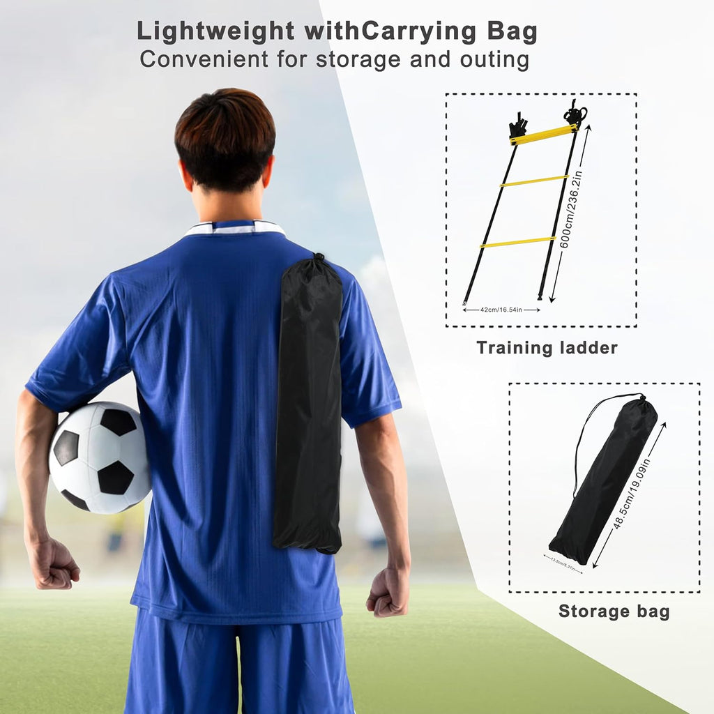 20Ft Adjustable Agility Speed Ladder Training Ladder with Carry Bag - Soccer, Speed, Football Fitness Feet Training - Agility Training Equipment for Footwork Drills